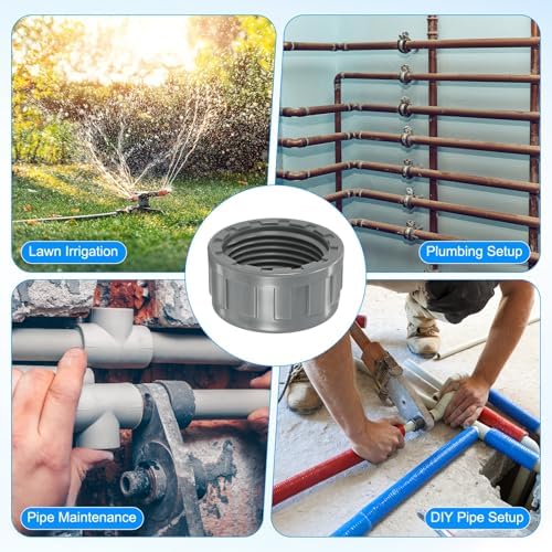 M METERXITY 8-Pack PVC Pipe End Cap Plug Adapter 1 inch, Gray | Female Thread Water End Cap Connector, with Sealing Tape, for Yard, Watering Irrigation Systems