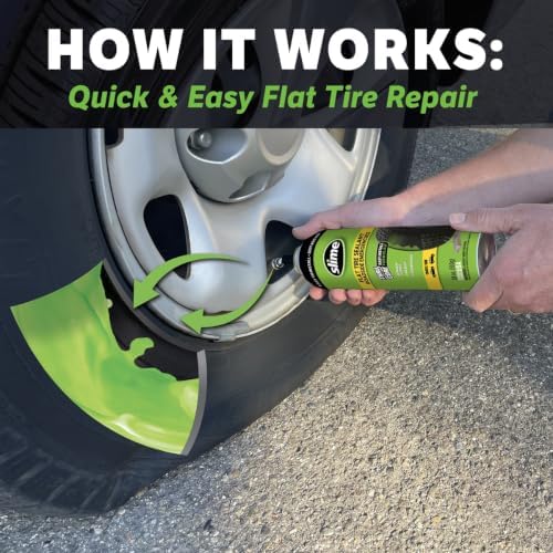 Slime 60187 Flat Tire Puncture Repair Sealant, Emergency Repair for Highway Vehicles, Suitable for Cars/Trailers, Non-Toxic, eco-Friendly, 18oz