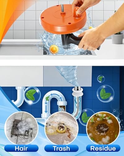 Drain Auger, 25FT Drain Snake with Drill Adapter, Flexible Plumbing Snake Clog Removal Tool with Gloves & Cloth Bag, Use Manually or Powered for Kitchen Bathroom Shower Sink