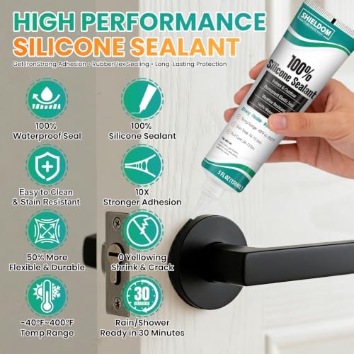 SHIELDOM Silicone Sealant Adhesive Silicone Caulk with Finishing Tool 100% Waterproof Seal Shrink & Crack Proof, Flexible, Strong Adhesion for Bathroom, Kitchen, Windows, Roof & Cars 150ML/5Oz (White)