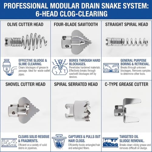Drain Snake Hair Clog Remover Tool Set, Drain Auger with Drill Attachment