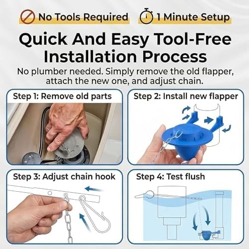 2 Inch Toilet Flapper Replacement Kit, Universal Toilet Tank Flapper with Stainless Steel Chain, Water Saving Rubber Stopper Compatible with Kohler, Toto, American Standard & Most Flush Valves