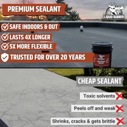 Liquid Rubber Waterproof Sealant - Roof & Gutter Coating, Black, 2.5 Gallon