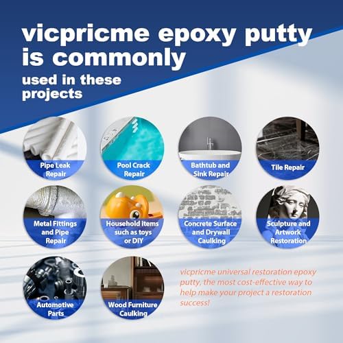 vicpricme Steel Epoxy Putty, Metal Tile Pool Repair, 8h Cure, 200g