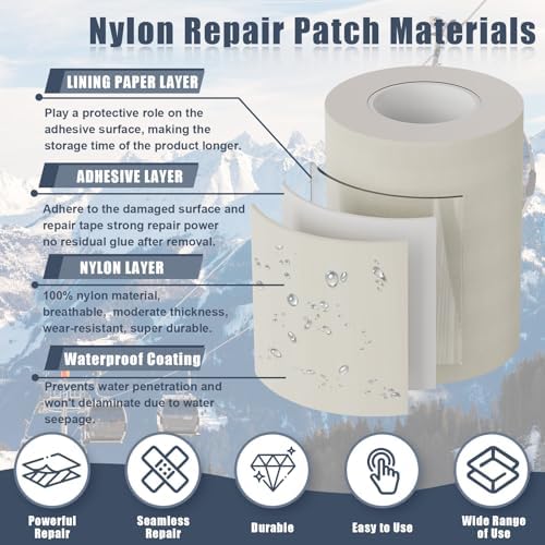 Cahomo 7.9x3.9 inch 12 PCS Nylon Repair Patch Nylon Repair Tape Self Adhesive Fabric Tapes Outdoor Camping Gear Fabric kit for Tent, Umbrella, Down Jackets, Sleeping Bag, Knapsack（Sky Blue）
