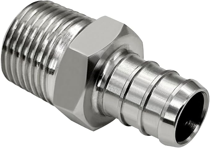 Barb Crimp PEX 1/2" x 3/8" NPT Male Thread Adapter Stainless Steel Crimp Fitting (Pack of 2)