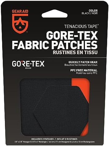 GEAR AID Tenacious Tape Gore-TEX Fabric Patches for Waterproof Jacket & Rain Gear Repair, Black, 2.5” x 2.8” Hex & 2.5” x 4” Rectangle, 2 Patches