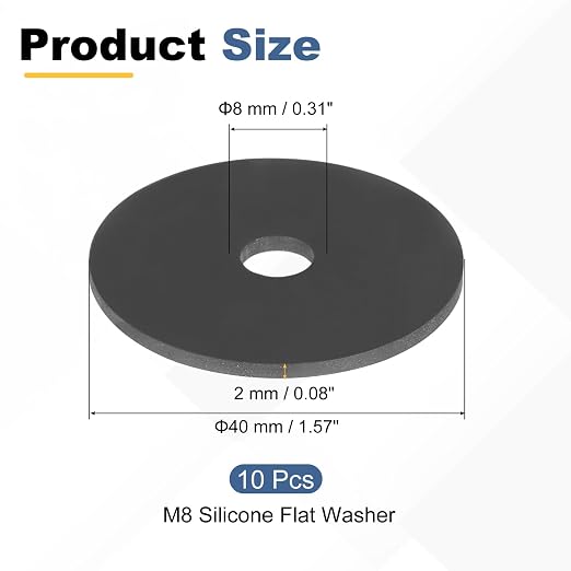 PATIKIL M8 Silicone Flat Washer, 10 Pcs 8mm ID 40mm OD Plain Washer Grommets O-Ring Sealing Gasket Spacer for Faucet Pipe Water Hose Shower Door Handles, Black