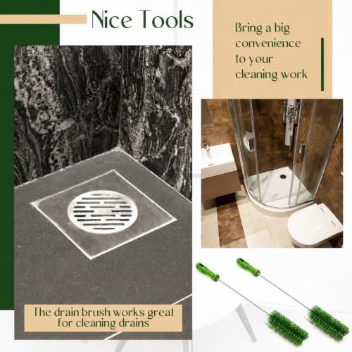 Baderke 2 Pcs Drain Brush Pipe Cleaning Tube Brush, Green, 19.7 x 2 Inch