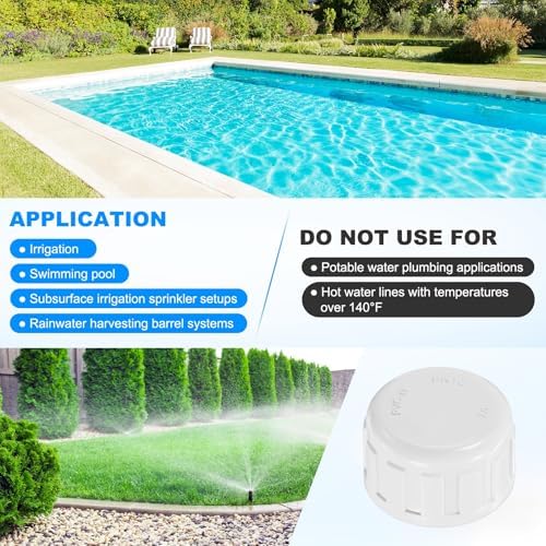M METERXITY 8-Pack PVC Pipe End Cap Plug Adapter 1/2 in, Female Thread | White, Water End Cap Connector, Inner Teeth Pipe Plugs, for Outside Lawn, Yard/Watering Irrigation Systems