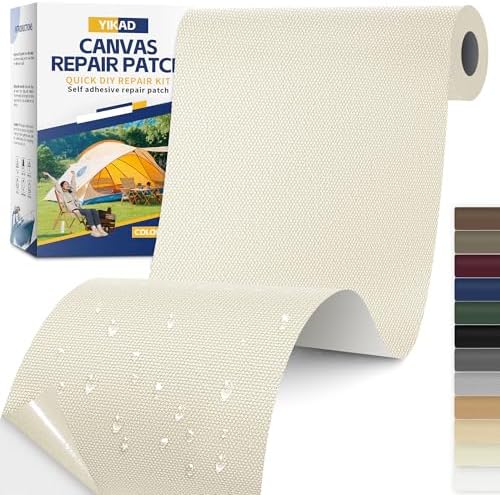 Fabric Repair Tape, Self Adhesive Canvas Repair Patch Kit Beige&White4"x71"