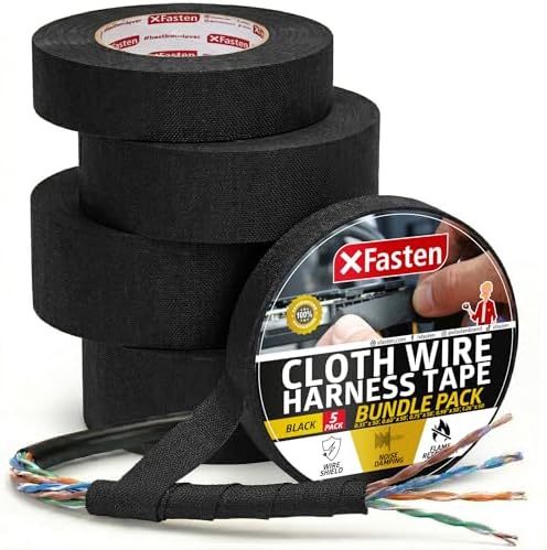 XFasten Wire Harness Tape, 250 Feet Total (5-Set Width), High Temp Wiring Loom Harness, Self-Adhesive Felt Cloth Electrical Tape for Automotive Engines, Noise Dampening, and Cable Protection