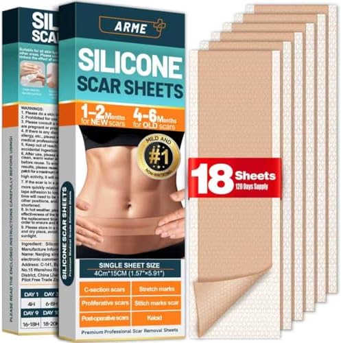 Arme Silicone Scar Tape, Silicone Scar Sheets (18 Pack) | Arme Silicone Scar Tape, Silicone Scar Sheets (2 Rolls- 1.6" x 240"/6M)