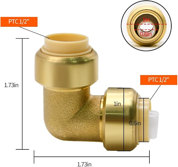 12 Pack 1/2" Pushfit Elbow Fittings with Disconnect Clip | for Copper, PEX, CPVC Pipe