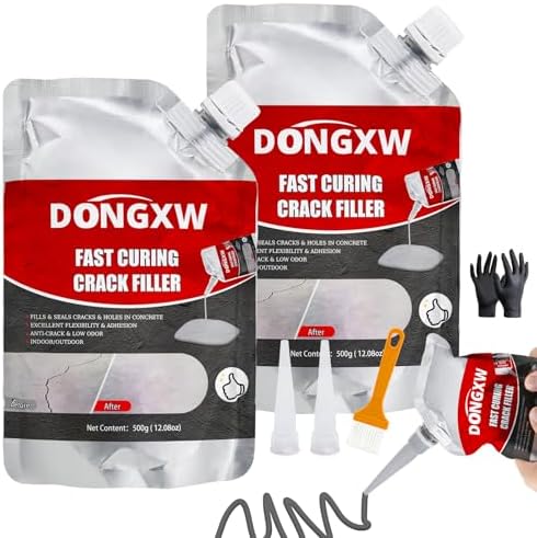 Concrete Crack Filler, 2Pcs Weather Resistant Cement Crack Repair for Driveways, Quick-Drying Concrete Caulking Adhesive Sealant for Sealing Horizontal Cracks, Gray