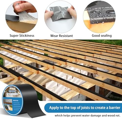 Deck Joist Tape 4"×50,4 Pack Weather-Resistant Butyl Joists Tape Waterproof Flashing Tape, Self-Adhesive Joist Tape Decking for Wood Decks Joist Beams Roof
