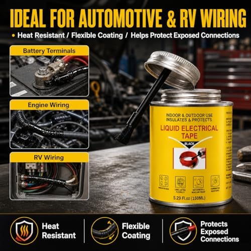 5.29 oz Liquid Electrical Tape, Waterproof Sealing Glue with Brush Cap, Insulating Sealant for Electrical Connections, Plugs, Circuit Boards, Marine & Automotive Use (Black)