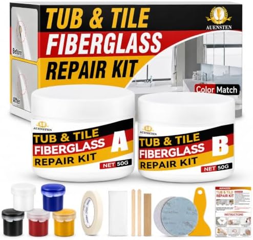 Bath Tub Repair Kit White,FiberglassTub and Shower Repair Kit for Porcelain Sink, Acrylic Bathtub, Tile and Toilet, Color Match Filler for Chips, Cracks, Dents, Holes, Almond Biscuit Bone (White)