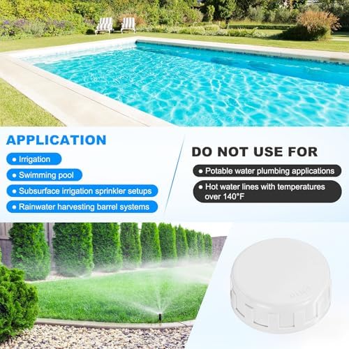 M METERXITY 12-Pack PVC Pipe End Cap Plug Adapter 1-1/4 in, Female Thread | White, Water End Cap Connector, Inner Teeth Pipe Plugs, for Outside Lawn, Yard/Watering Irrigation Systems