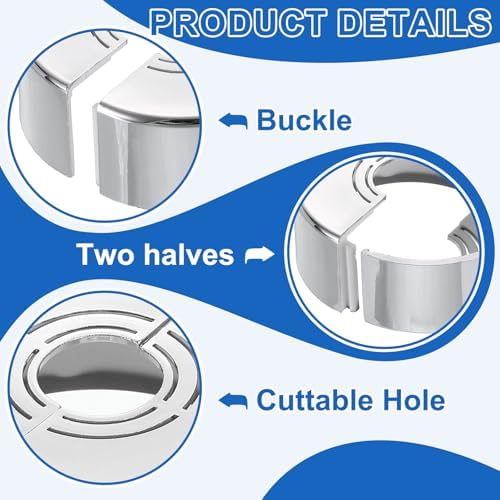 uxcell 2Pcs Wall Split Pipe Flanges, 1.18" Thick Plastic Cuttable Escutcheon Plate Plumbing Cover Fit 0.8"/1"/1.3" OD for Water Pipe Faucet Decoration, Silver