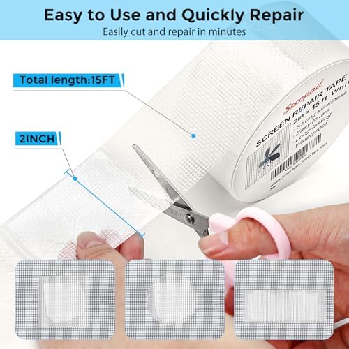 Secopad 2" x 180" (15FT) Screen Repair Tape, Screen Repair Kit, White