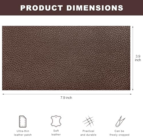 2 PCS PU Leather Patch for Car Seat Repair, 8 × 4 Inch Waterproof Auto Upholstery Cuttable Patches, Self-Adhesive Seat Leather Tape Portable Repair Kit for Vehicles (Dark Brown)