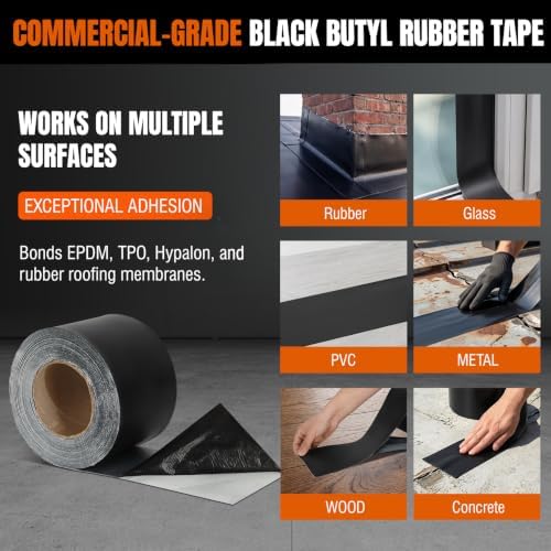 Werhoo 45 Mil EPDM Butyl Sealing Tape, 4 Inch x 32 Foot Black Self-Adhesive Weatherproof Roof Repair Membrane for Boat, Roof, Window, RV, Vent, Crawl Space