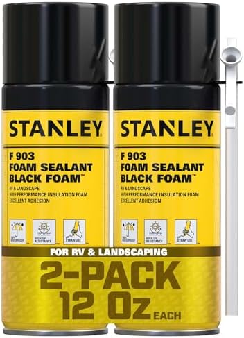 Stanley F903 Black Spray Foam Sealant (2x12oz) – Waterproof Expanding Polyurethane Foam for RV, Pond, Waterfall, Landscape & Automotive Applications – UV Resistant, Gap Filler Foam | 2 Pack