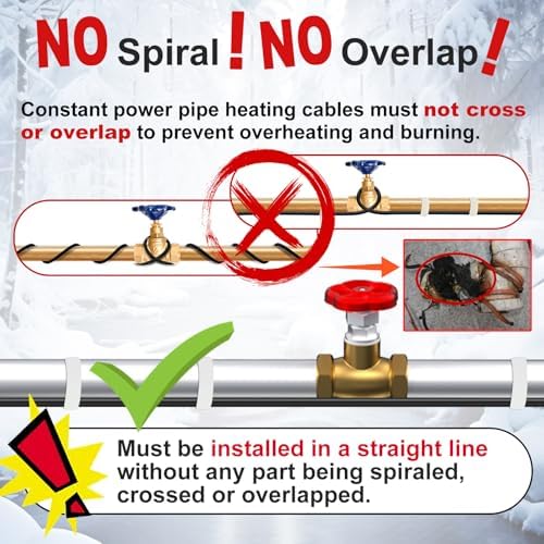 HEATIT 7W/ft Constant Wattage Heat Cable for Pipe Freeze Protection 22Ft | For metal & plastic water pipes, Straight-run installation, helps prevent frozen pipes during extreme winter conditions.
