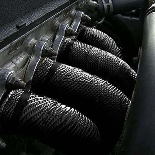Deecam Exhaust Heat Wrap, 2 Roll 2'' x 50' Exhaust Header Wrap, Black Fireglass Heat Tape for Motorcycle Manifold Pipe Heat Shield with 24 Stainless Steel Ties