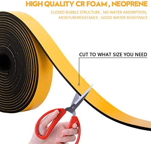 Neoprene Foam Weather Stripping, 2 Inch Wide X 3/8 Inch Thick, Door Jamb Seal Strip with Adhesive Backing for Doors & Windows, Total 6.5 Feet Long