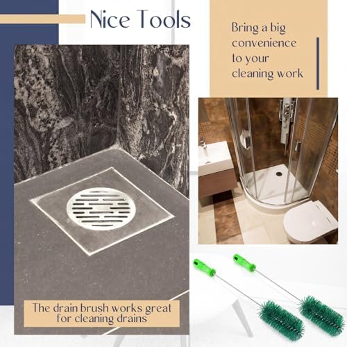 Baderke 2 Pcs Drain Brush Pipe Cleaning Tube Brush, Green, 19.7 x 2.4 Inch