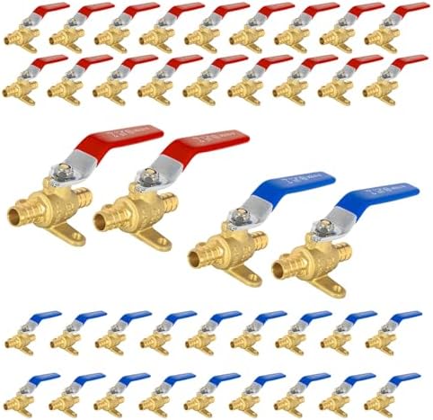 40-Pack Foskan Brass PEX Crimp Drop Ear Ball Valve, 1/2 Inch Full Port Shut-off Valve for Hot and Cold Water Distribution(Blue and Red)