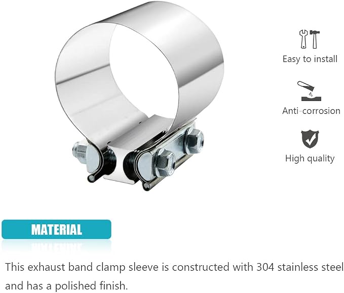 3" 3.0 Inch Exhaust Clamp Butt Joint Band Clamp Sleeve Coupler Stainless Steel 3 Inch for Exhaust Pipes, Mufflers and Catalytic Converters (1 PCS)