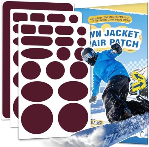 35Pcs Down Jacket Repair Patch Kit Pre-Cut Nylon Patches for Clothes Self-Adhesive Fabric Tape Waterproof Lightweight Outdoor Gear Tenacious Repair Tape for Puffer Jacket Coat Tent Backpack(Burgundy)