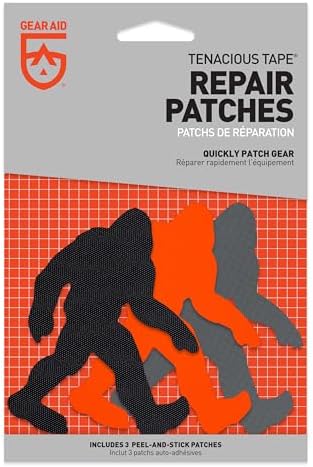 GEAR AID Tenacious Tape Repair Patches – Peel-and-Stick Nylon Gear Patches for Jackets, Tents, Sleeping Bags, Backpacks, and Outdoor Gear – Fix Rips, Tears, and Holes,3 Patches, Sasquatch