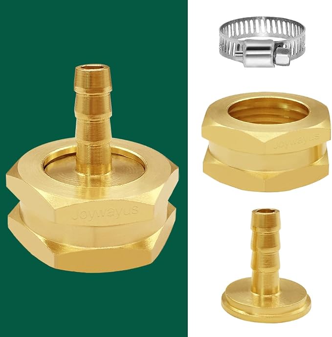 Joywayus 2Pcs 1/4"Barb to 3/4"GHT Female Brass Garden Hose Repair Connector | Swivel, Water Pipe Connector, Copper Fitting, Stainless Clamp, House/Boat/Lawn/Power Wash/Irrigation