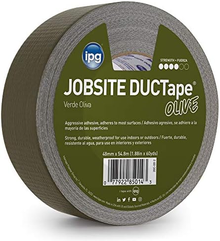 IPG JobSite DUCTape, Colored Duct Tape, 1.88" x 60 yd, Olive Drab (Single Roll)