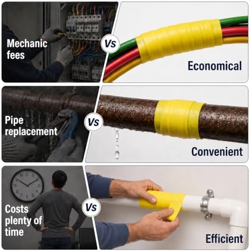 Self Fusing Silicone Tape 4 Rolls Emergency Plumbing Repair 1 In x 10 Ft | Self-Amalgamating Tape, Adhesive-Free, Emergency Repair Of Leaking Hose, Insulating Cable Applications, Vibrant Yellow Design