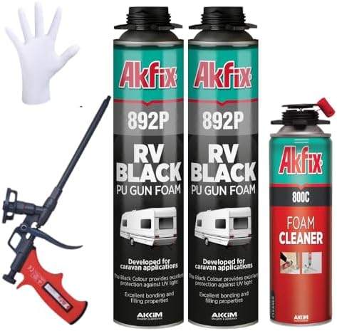 Akfix 892P Black Spray Foam Sealant (2x24oz)- UV Resistant Polyurethane Expanding Insulation, Waterproof, for RV, Pond, Waterfall & Landscape | Gun&Cleaner Included | 24oz 2 Pack