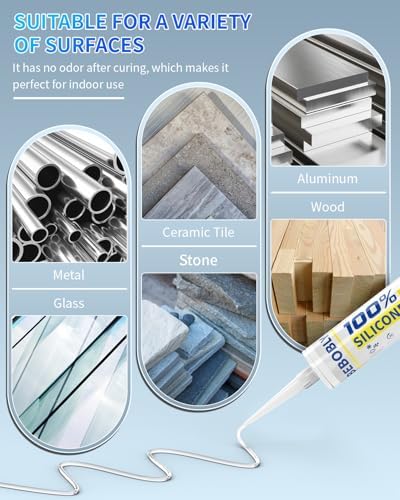 Silicone Caulk & Sealant Clear, 100% Waterproof Silicone Sealant, Shrink & Crack Proof, Silicone Sealant Caulking for Kitchen, Bathroom, RV, Interior & Exterior Use, 10.2 FL. OZ/300ML, 12 Pack