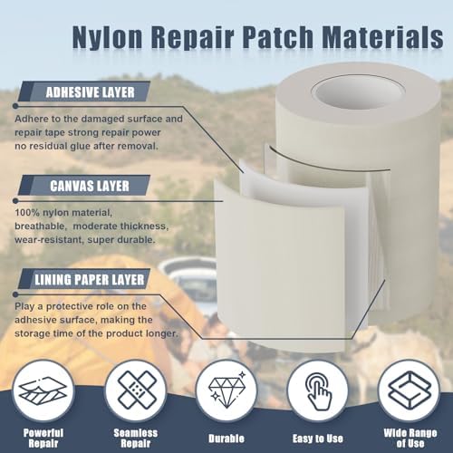 Cahomo 3x79 Inch Nylon Repair Patch Nylon Repair Tape Self Adhesive Fabric Tapes Outdoor Camping Gear Fabric kit for Tent, Umbrella, Down Jackets, Sleeping Bag, Knapsack （Army Green）