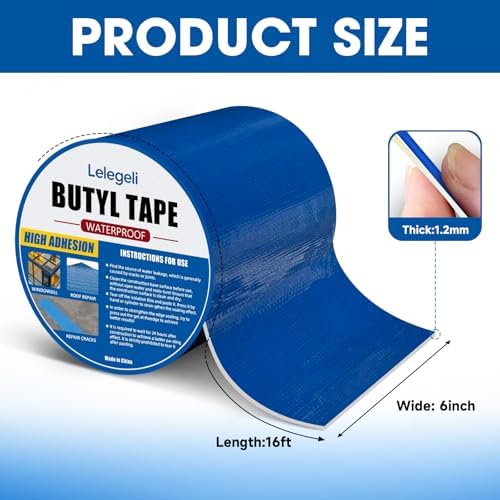 Lelegeli Butyl Tape Blue 6 Inch x 16 ft, Heavy Duty Waterproof Tape for Solar Pool Cover, Pool Liner Repair, RV Awning Sealing, Strong Adhesive, UV Resistant, All Weather Sealant Tape