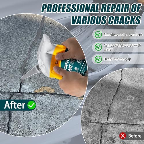 Self-Leveling Cement Crack Filler, Fast Drying Concrete Crack Filler, Gray Asphalt Crack Filler, Waterproof Concrete Crack Repair Sealer for Sidewalks, Driveways, and Foundation Cracks -7 Pack