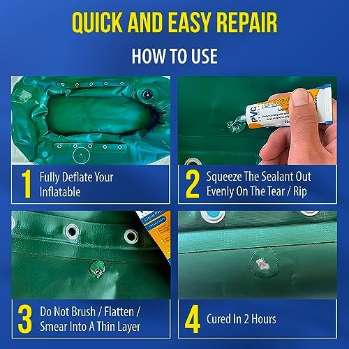 PVC Stitch Liquid Patch – Air Mattress Patch Kit Heavy Duty, Inflatable Patch Glue for PVC & PU, Inflatable Boats, Rafts, Kayaks, SUP, Hot Tubs, Waterbeds, Bounce Houses. Waterproof, 3-hr Cure, 20 ml