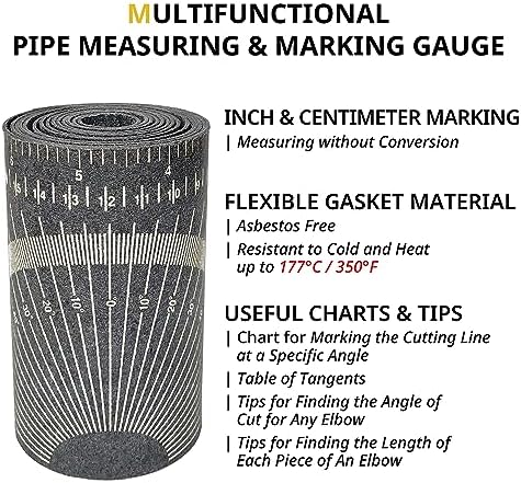 Pipe Wrap Around, 3.9" x 6' Multifunctional Pipe Measuring Tool, Flex Angle Measuring and Marking Gauge, White