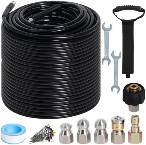 200FT Sewer Jetter Kit for Pressure Washer 5800PSI Drain Cleaner