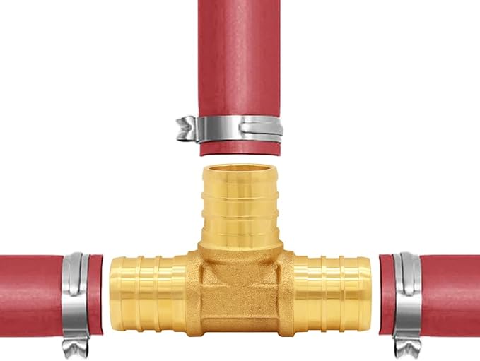Uenede Brass 1/2 Inch PEX Coupling Crimp Pipe Tube Fitting Kit, 30PCS | PEX-B LF Connector Straight*10 + Elbow*10 + Tee*10