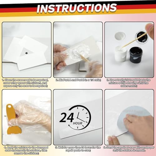 Bath Tub Repair Kit White,FiberglassTub and Shower Repair Kit for Porcelain Sink, Acrylic Bathtub, Tile and Toilet, Color Match Filler for Chips, Cracks, Dents, Holes, Almond Biscuit Bone (White)