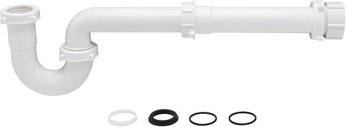 Pack 50 1-1/2 Inch Bayonet P-Trap Kit, Patented Polypropylene with PVC Marvel Adapter, Includes J-Bend, Flanged Wall Arm, Bayonet Reducing Bushing, O-Rings & Washers